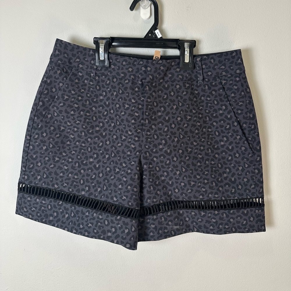 Rebecca Taylor Women Chino Shorts Animal Print Black Ladder Trim Sz 2